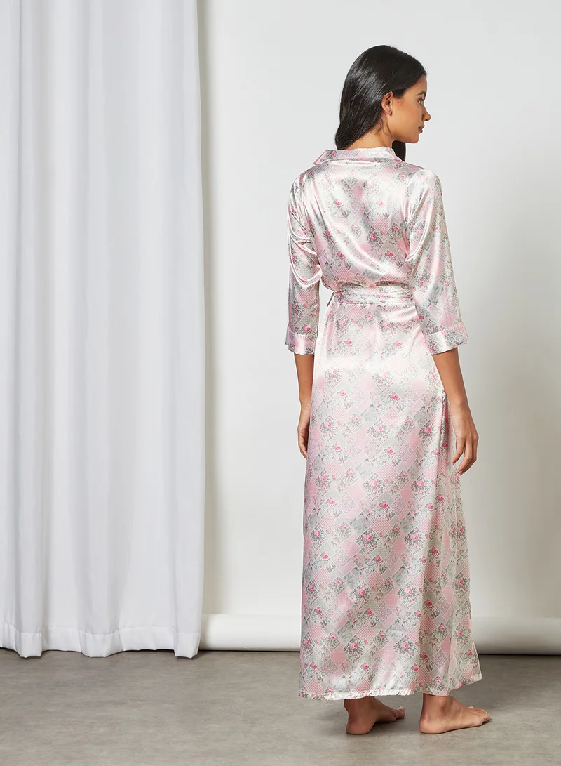 Private Lives Satin Nightdress Set (Set of 2) Pink