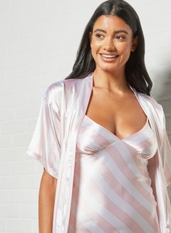 Private Lives Satin Nightdress Set (Set of 2) Pink/White  - Image 4