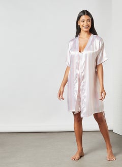 Private Lives Satin Nightdress Set (Set of 2) Pink/White  - Image 1