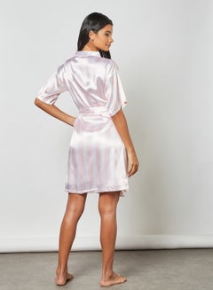 Private Lives Satin Nightdress Set (Set of 2) Pink/White  - Image 2