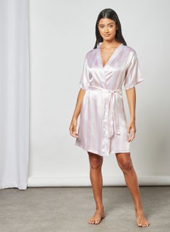 Private Lives Satin Nightdress Set (Set of 2) Pink/White  - Image 3