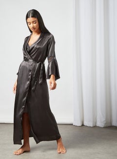 Private Lives Satin Nightdress Set (Set of 2) Black  - Image 1