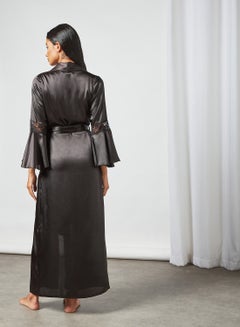 Private Lives Satin Nightdress Set (Set of 2) Black  - Image 2