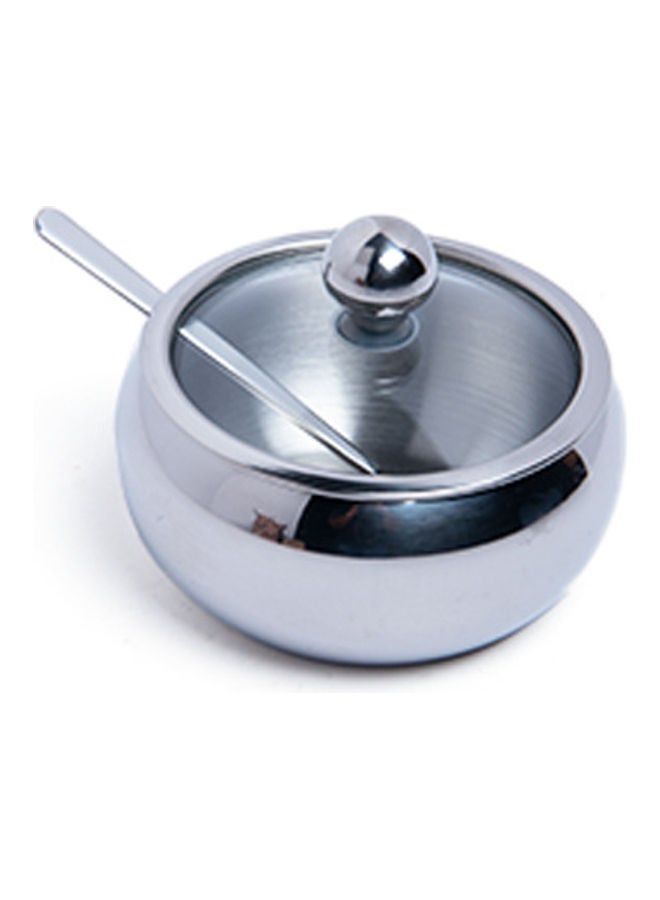Squalo - Sugar Bowl With Spoon And Lid Silver 10x10x8cm - Image 1