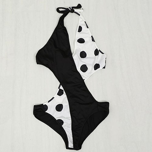 Women's Fashion Polka Dot Swimwear Summer Monokini One-piece Bikini Black White  - Image 3