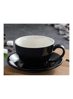 XiuWoo Ceramic Coffee Cup And Saucer Set Black/White  - Image 3