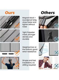 Generic Magnetic Closure Heavy Duty Mesh Screen Doors With Magnets Multicolor 100x210cm  - Image 4