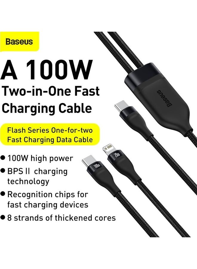 Baseus 100W Fast Charging USB C to C and Lightning, Flash Series USB Data Cable Max 1.2M Compatible for Apple 13 12 11 Series, MacBook, iPad, Xiaomi, Samsung, Huawei and More (2 in 1) Black - Image 2