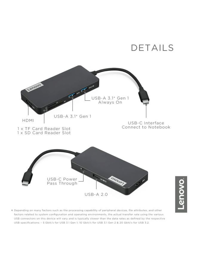 Lenovo 7-In-1 Travel Hub Black  - Image 3