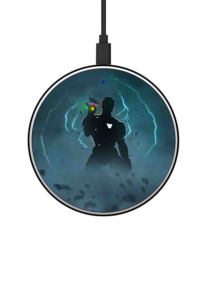 Theodor Iron Man Printed Ultra Slim Fast Wireless Charger With USB Cable Blue/Black - Image 1