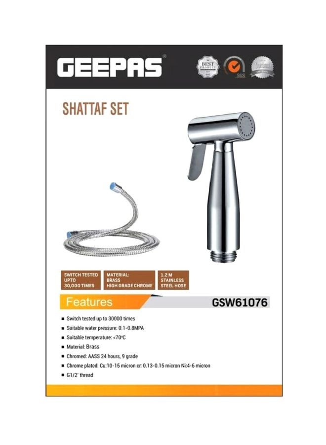 GEEPAS Geepas Shattaf Set| Stainless Steel Hand Held Sprayer with a 1.2 Meter Stainless Steel Hose Cloth Diaper Spray | High Pressure-Leak Proof-Stainless Steel Jet Spray Cleaner | 2 Years Warranty Silver  - Image 5