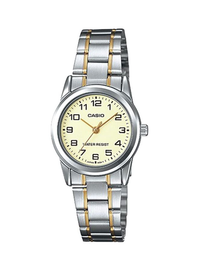كاسيو ساعة يد بعقارب وسوار من الإستانلس ستيل طراز LTP-V001SG-9 - مقاس 25 مم - فضي/ذهبي للنساء - Image 1