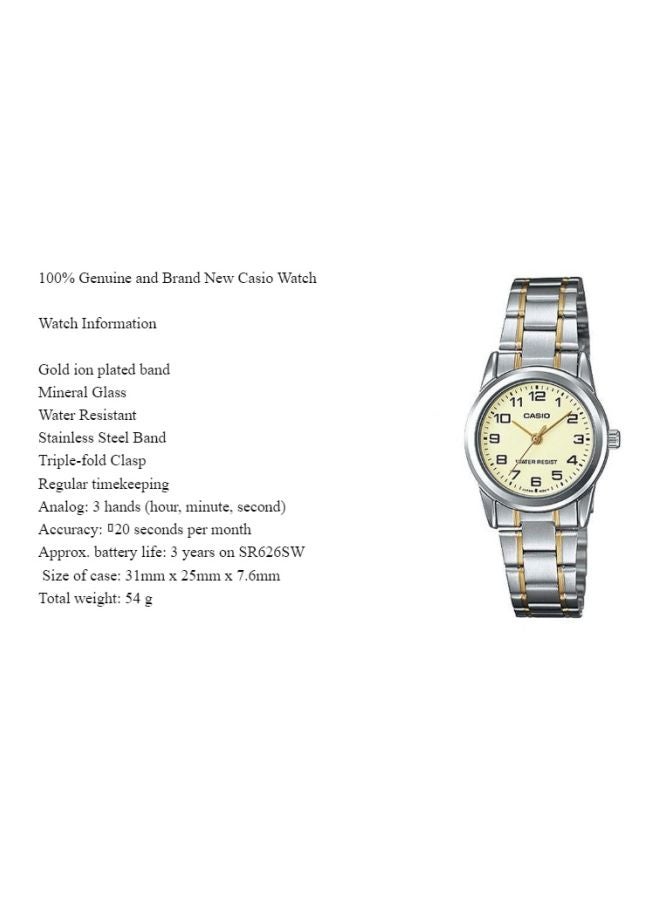 كاسيو ساعة يد بعقارب وسوار من الإستانلس ستيل طراز LTP-V001SG-9 - مقاس 25 مم - فضي/ذهبي للنساء - Image 5