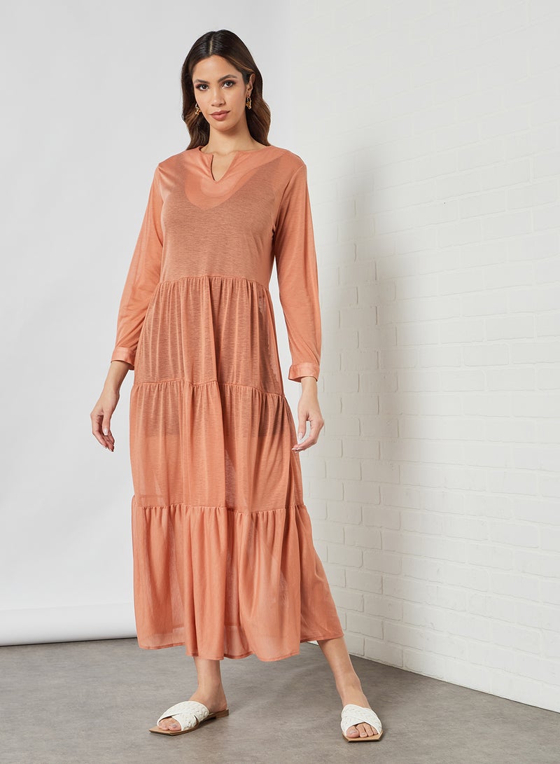 Tiered Sheer Midi Dress Peach - v1623313029/N45031496V_1