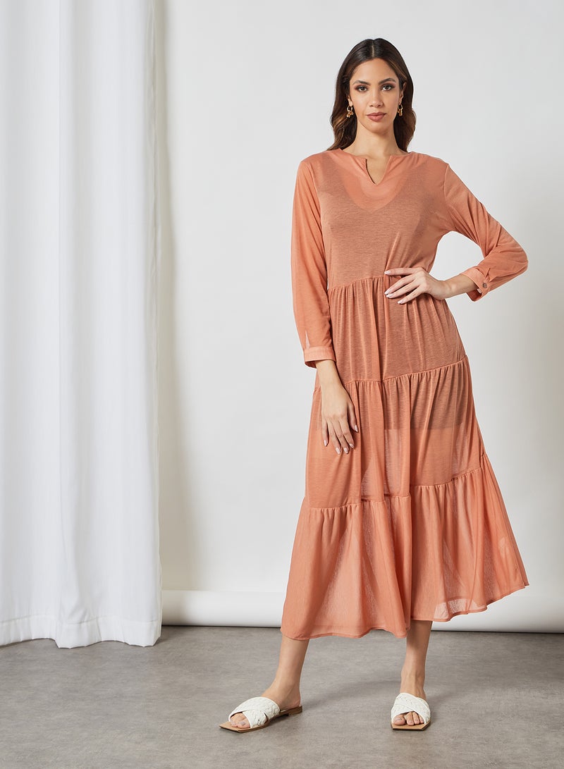 Tiered Sheer Midi Dress Peach - v1623313029/N45031496V_4