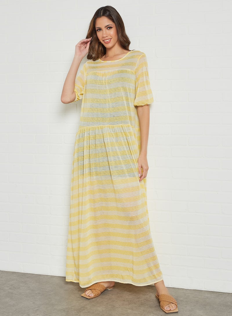 SIVVI for HANIYA - Striped Sheer Maxi Dress Yellow - Image 1