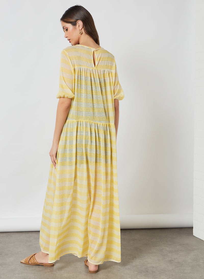 SIVVI for HANIYA - Striped Sheer Maxi Dress Yellow - Image 1
