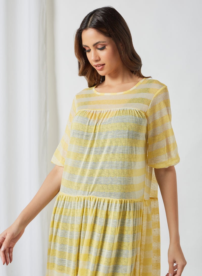 SIVVI for HANIYA - Striped Sheer Maxi Dress Yellow - Image 1