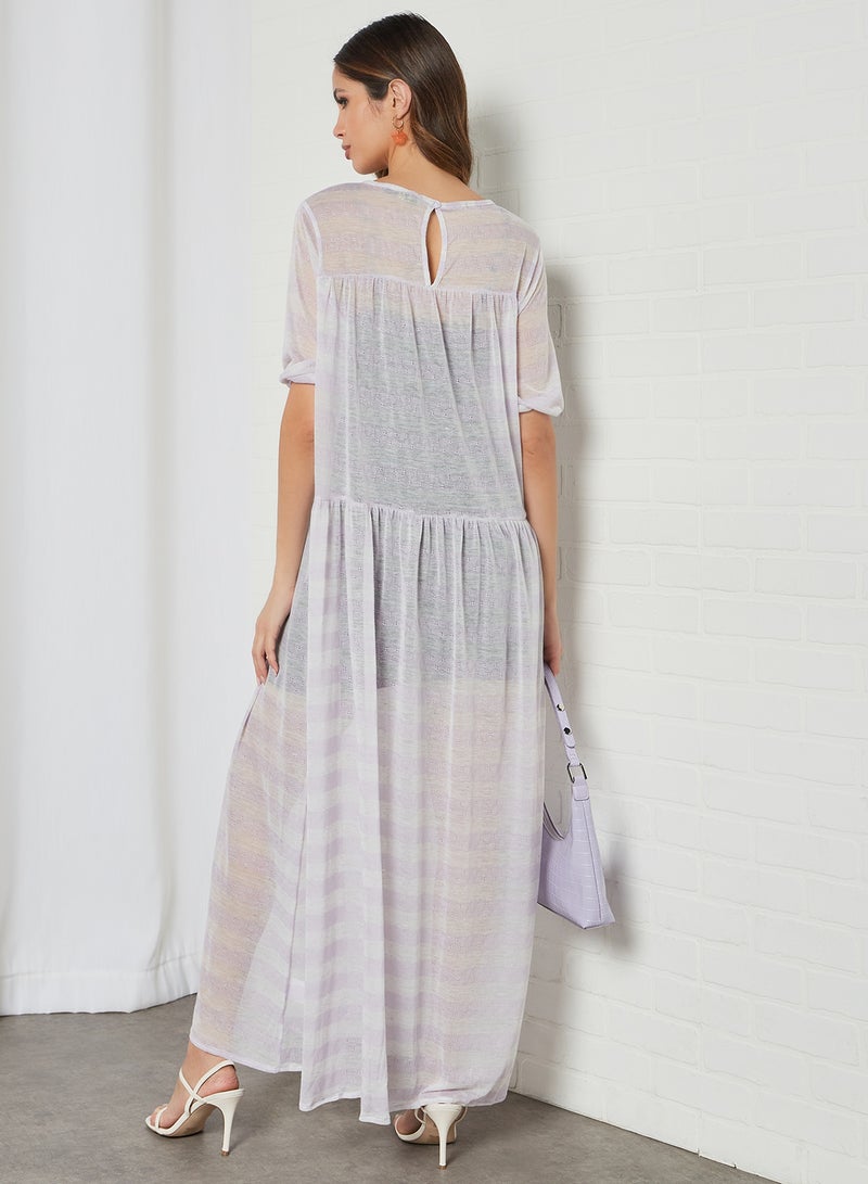SIVVI for HANIYA - Striped Sheer Maxi Dress Purple - Image 1