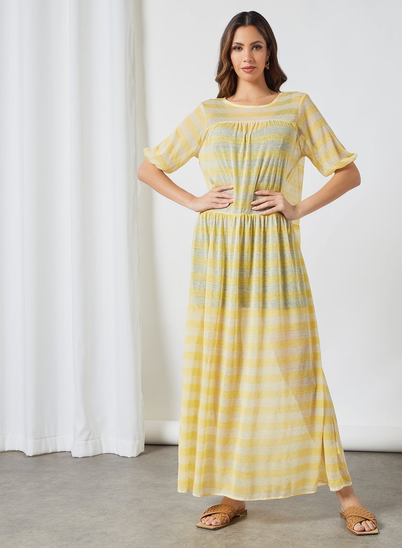 SIVVI for HANIYA - Striped Sheer Maxi Dress Yellow - Image 1