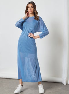Sheer Knit Dress Blue