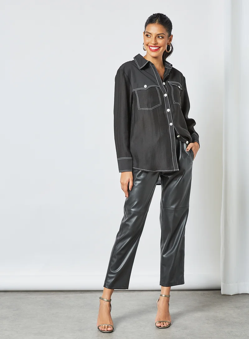 Cmeo collective Contrast Stitch Detail Shirt Black