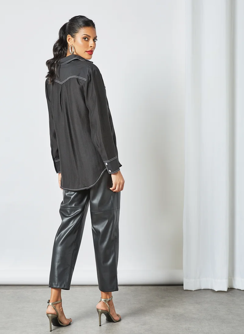 Cmeo collective Contrast Stitch Detail Shirt Black