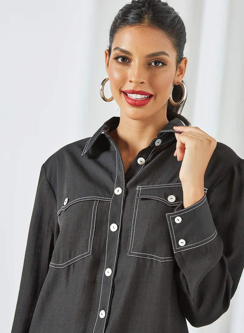 Cmeo collective Contrast Stitch Detail Shirt Black
