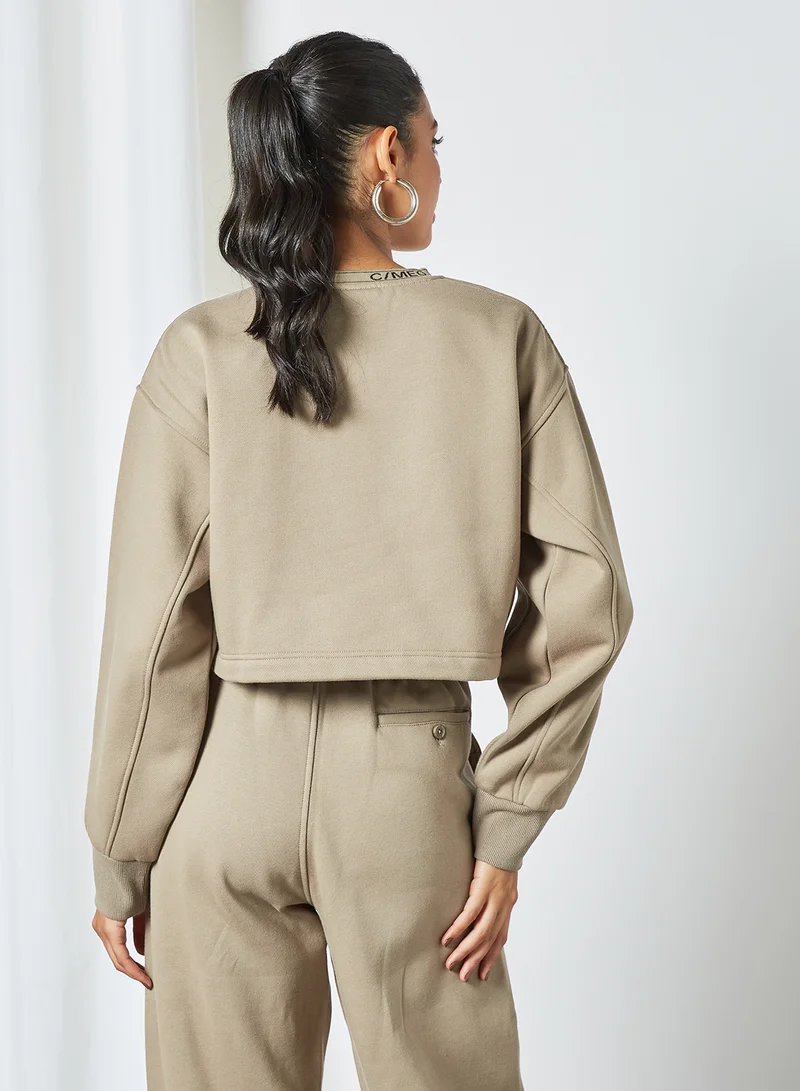 Cmeo collective Oversized Crop Sweatshirt Taupe