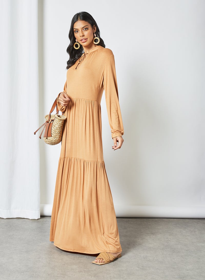 SIVVI for HANIYA Tiered Tie Neck Maxi Dress Peach - Image 1