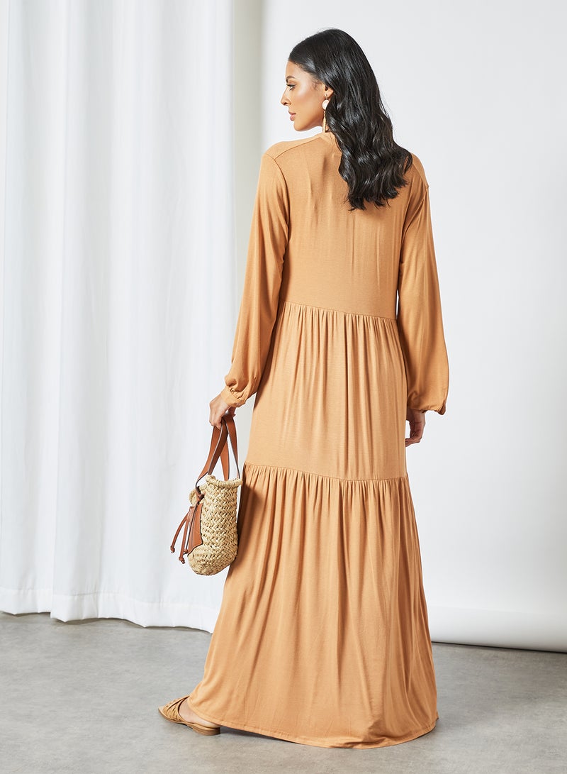 SIVVI for HANIYA Tiered Tie Neck Maxi Dress Peach - Image 3