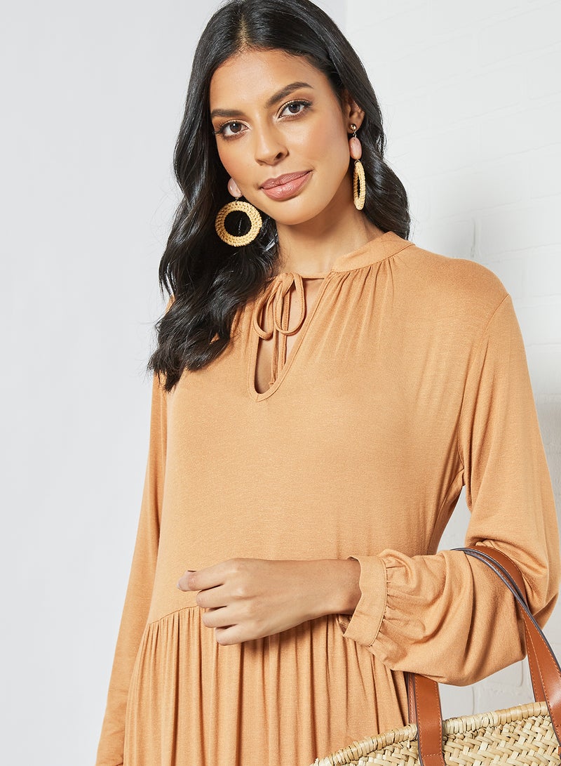 SIVVI for HANIYA Tiered Tie Neck Maxi Dress Peach - Image 2