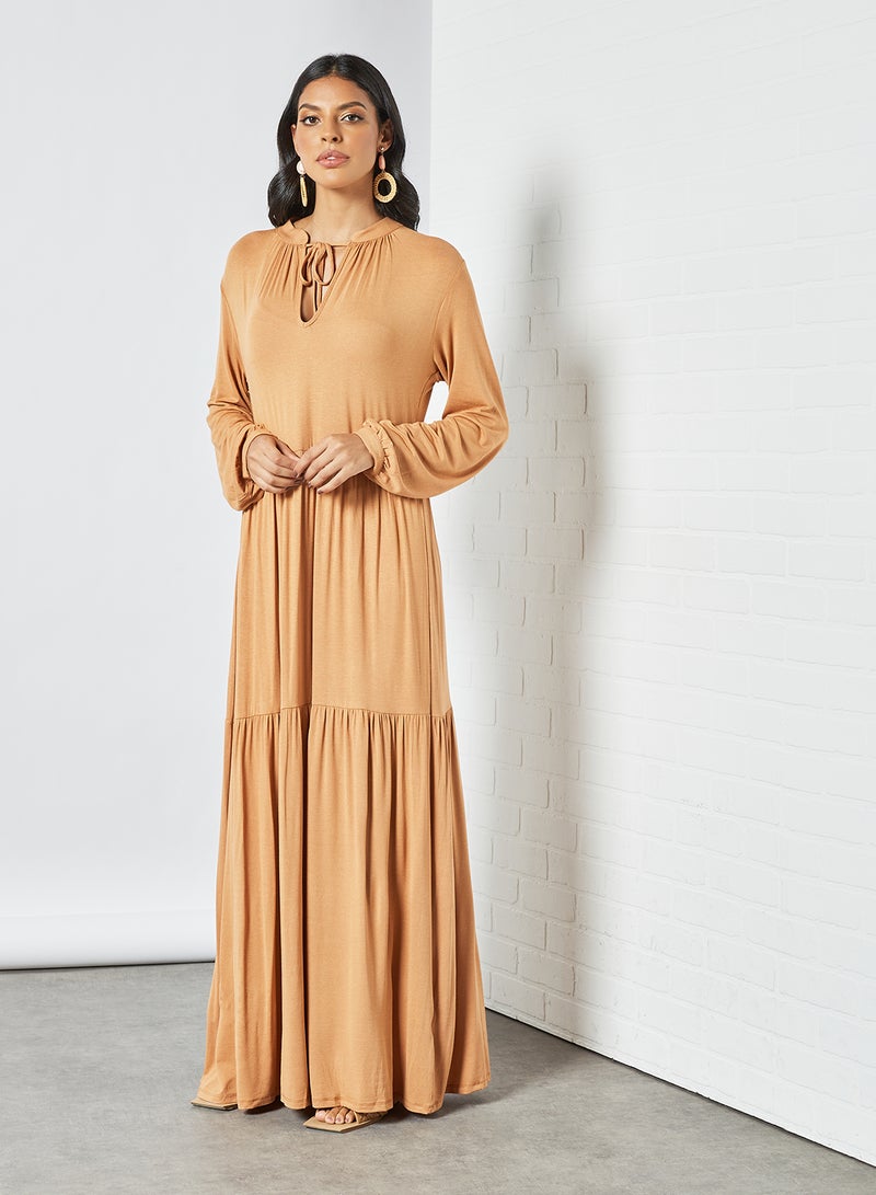 SIVVI for HANIYA Tiered Tie Neck Maxi Dress Peach - Image 4