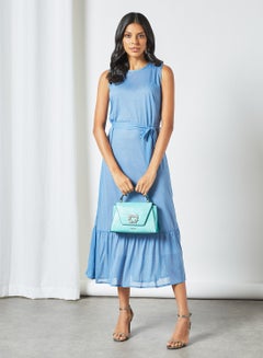 Tie Waist Ruffle Hem Dress Blue