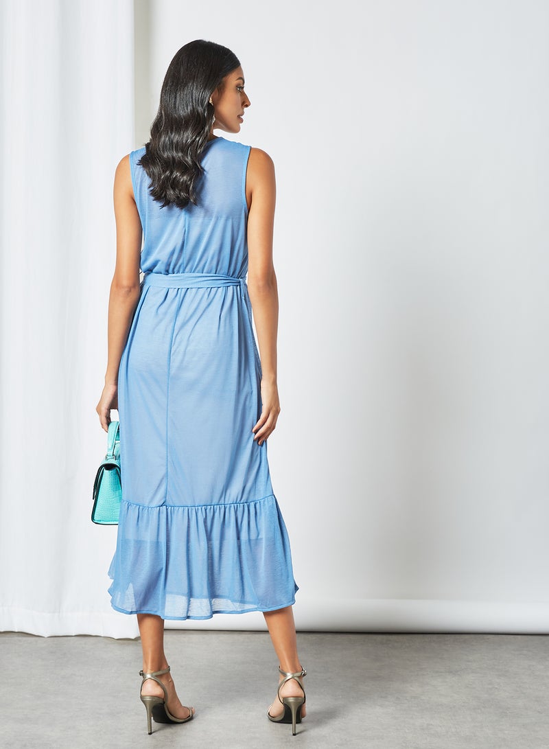 SIVVI for HANIYA - Tie Waist Ruffle Hem Dress Blue - Image 1