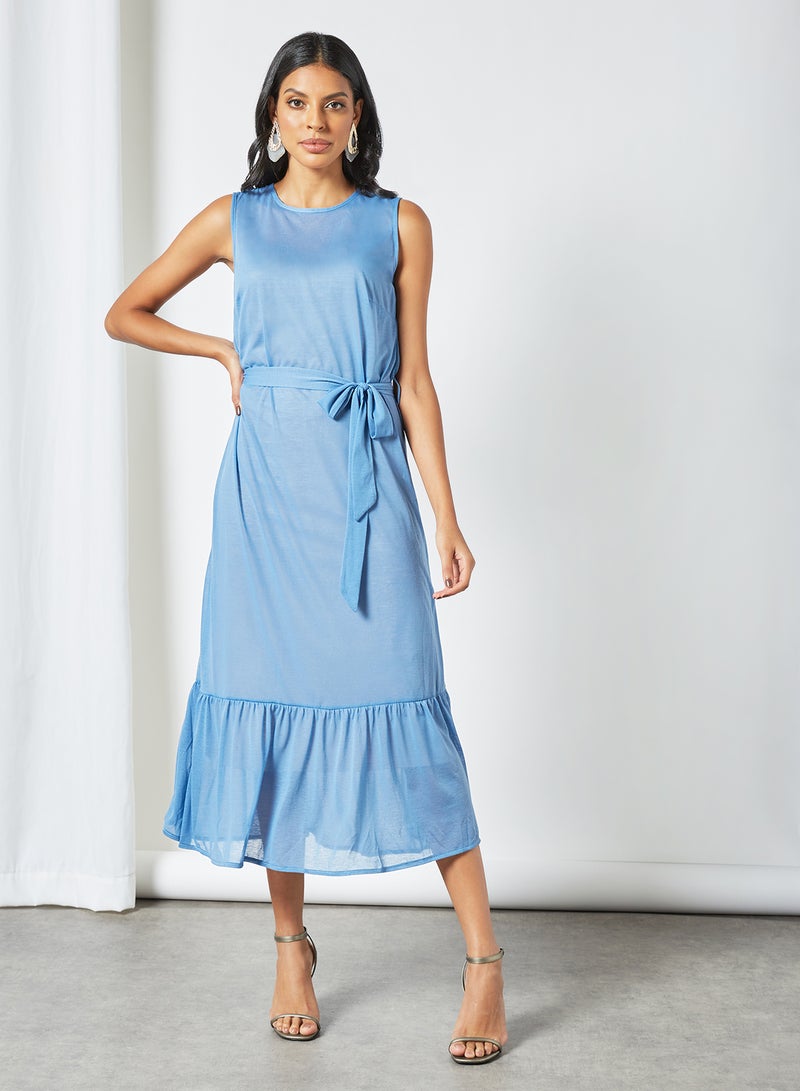 SIVVI for HANIYA - Tie Waist Ruffle Hem Dress Blue - Image 1