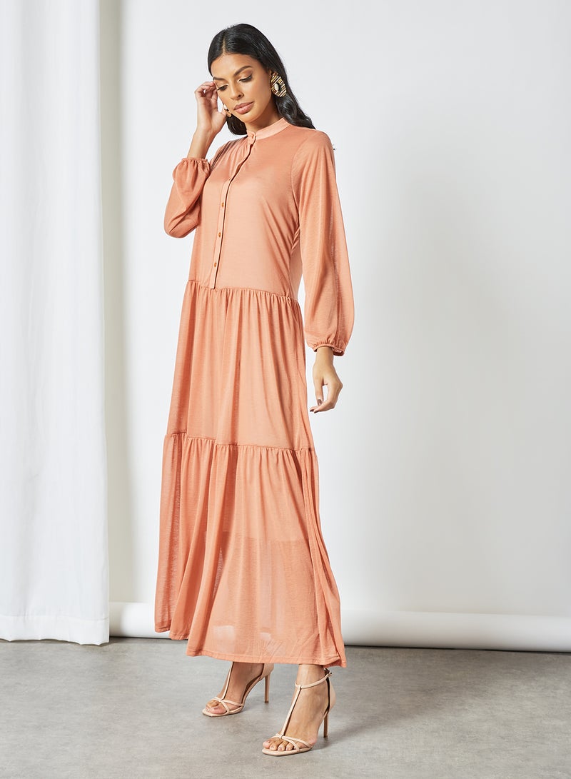 SIVVI for HANIYA Mandarin Collar Maxi Dress Salmon Orange  - Image 1