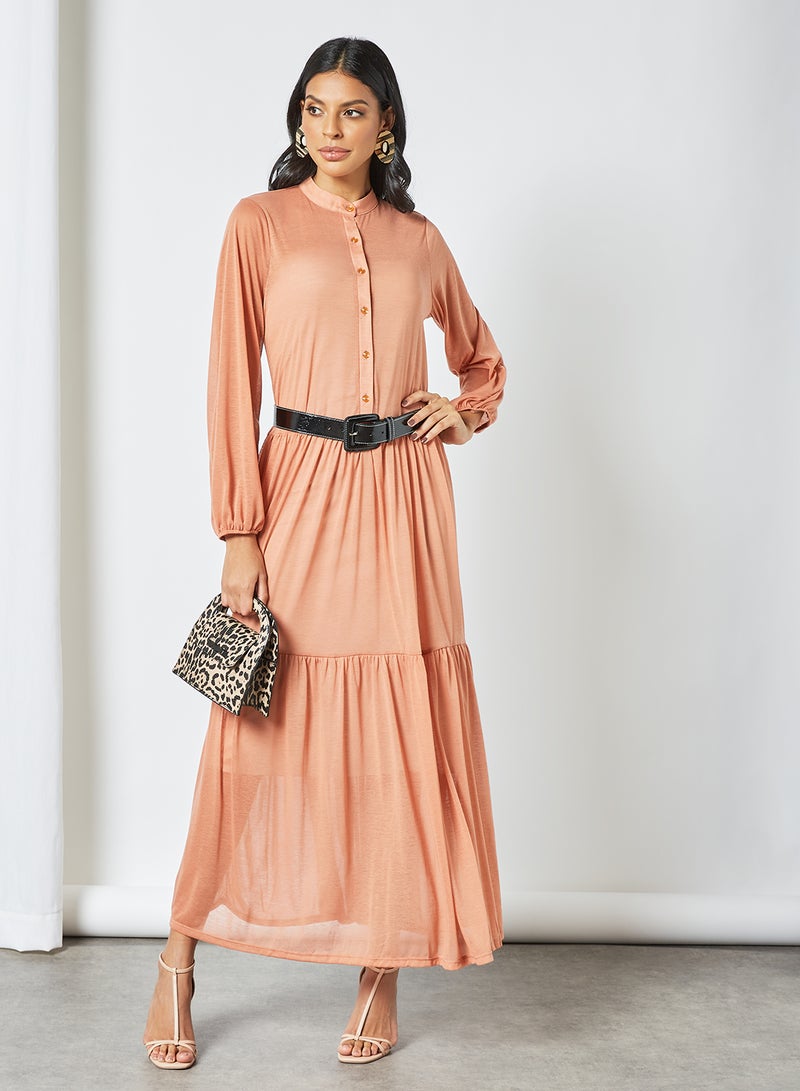 SIVVI for HANIYA Mandarin Collar Maxi Dress Salmon Orange  - Image 2