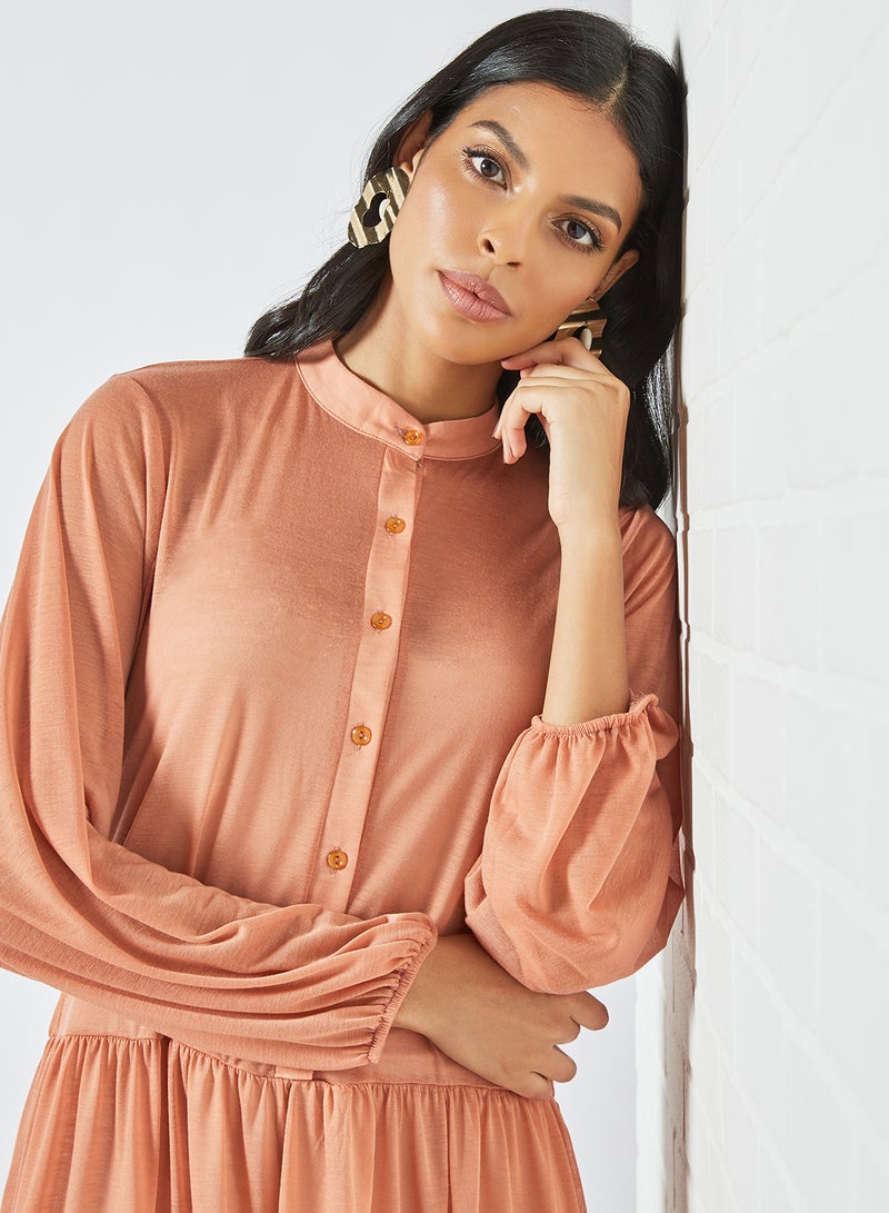 SIVVI for HANIYA Mandarin Collar Maxi Dress Salmon Orange  - Image 3