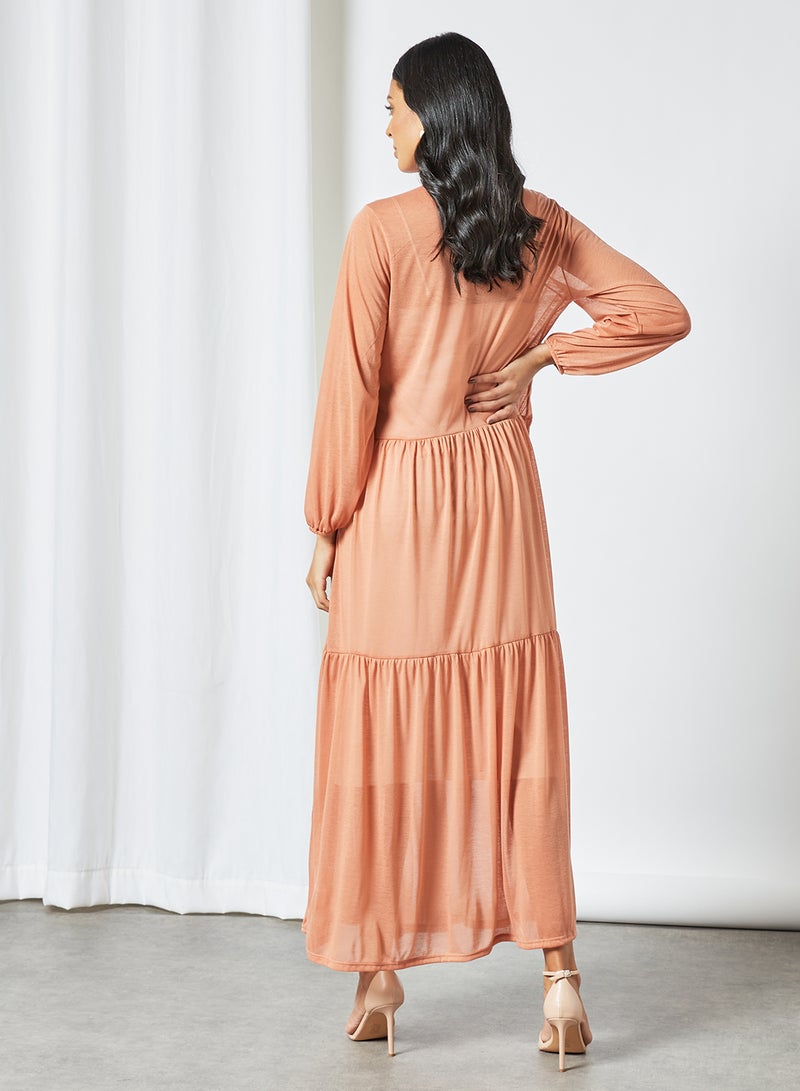 SIVVI for HANIYA Mandarin Collar Maxi Dress Salmon Orange  - Image 4