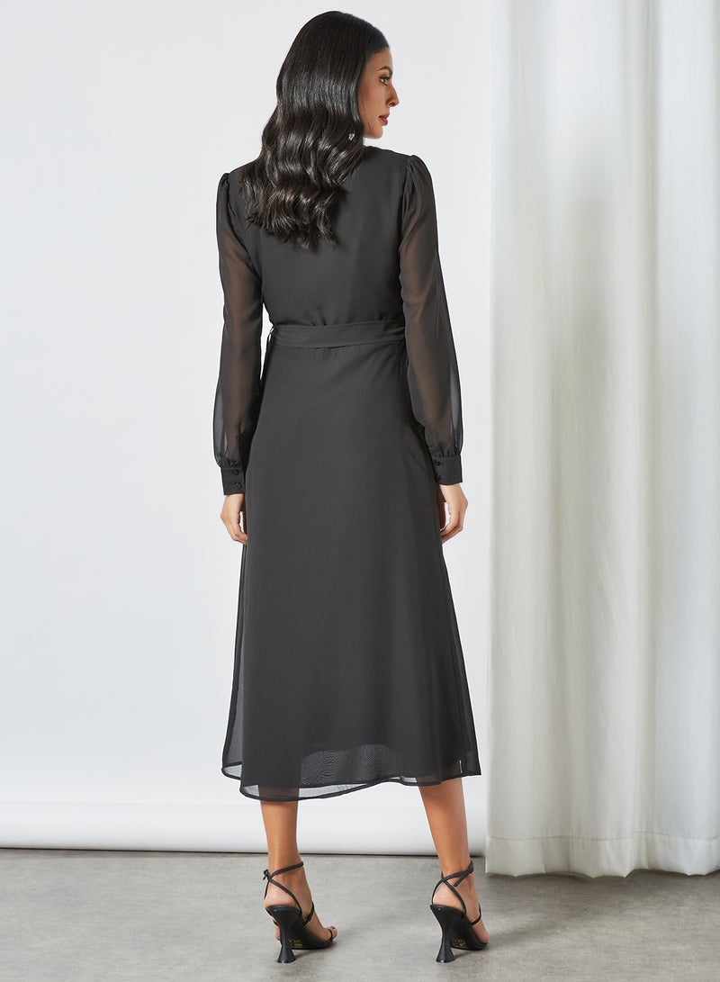 NA-KD Wrap Front Dress Black  - Image 3