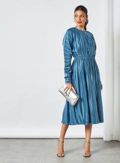 Open Back Pleated Dress Blue
