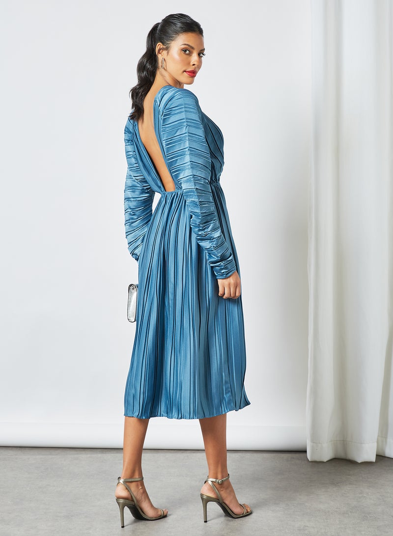 NA-KD - Open Back Pleated Dress Blue - Image 1