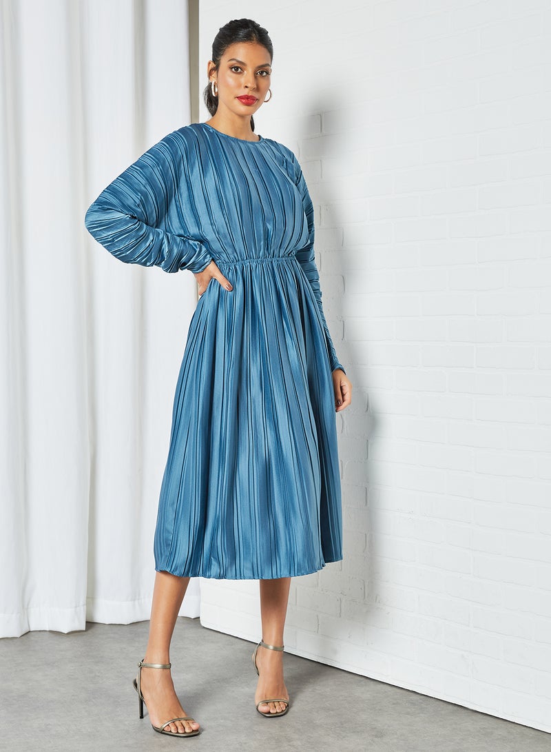 NA-KD - Open Back Pleated Dress Blue - Image 1