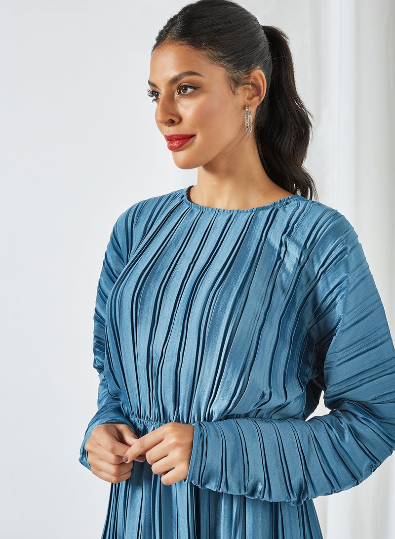 NA-KD - Open Back Pleated Dress Blue - Image 1