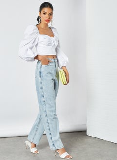Bardot Puff Sleeve Cropped Blouse White  - Image 2