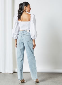 Bardot Puff Sleeve Cropped Blouse White  - Image 3