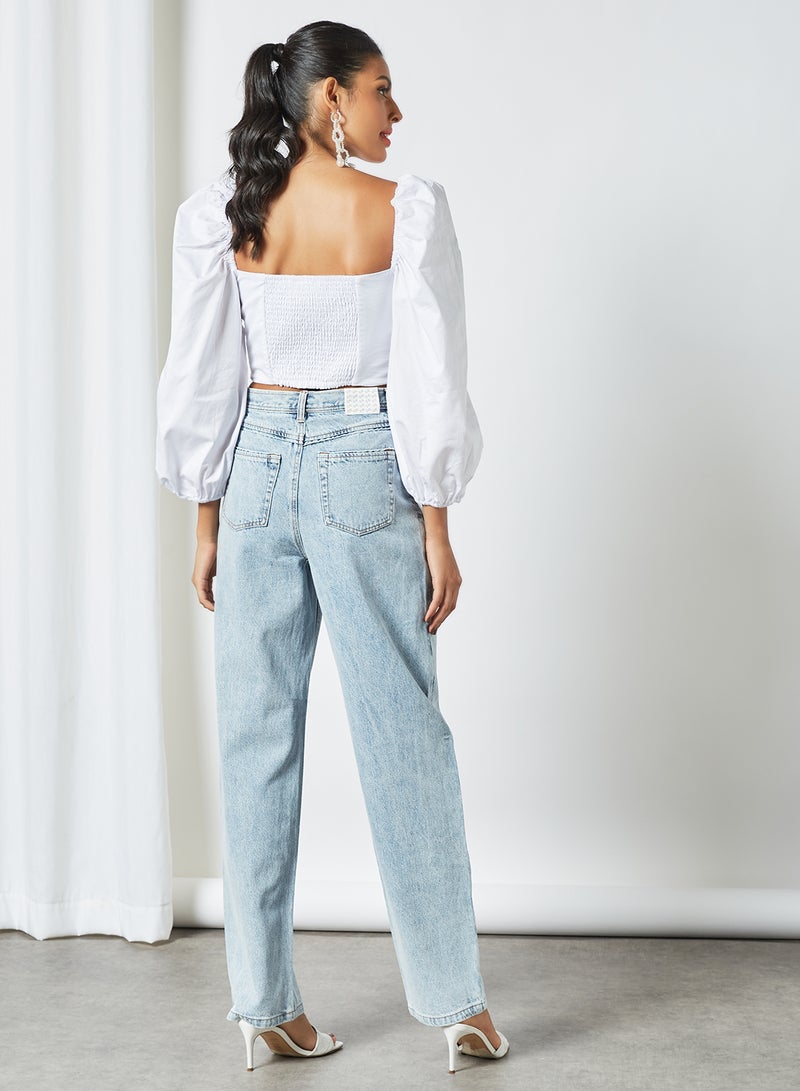 Bardot - Puff Sleeve Cropped Blouse White - Image 1