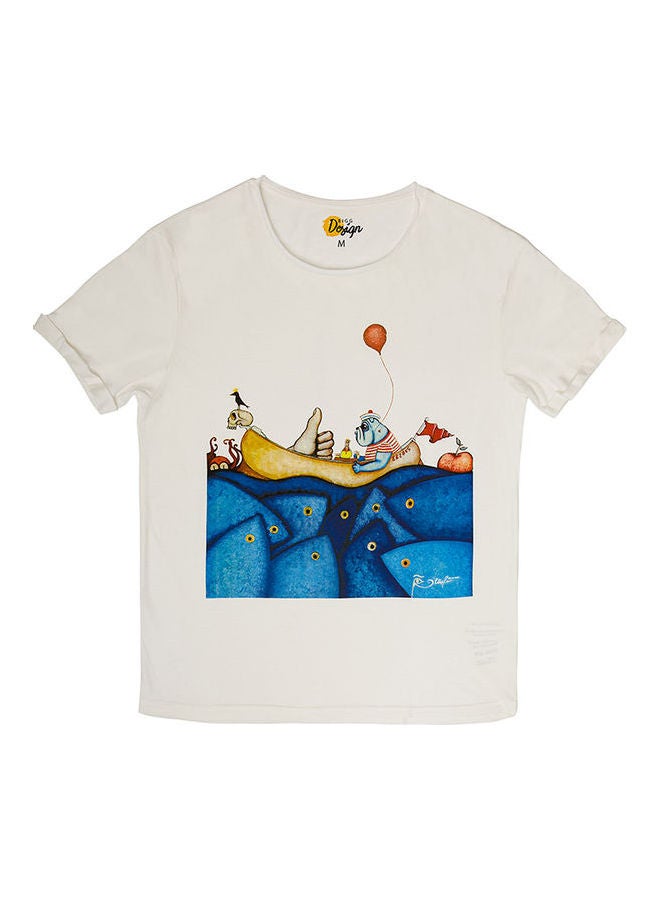 Biggdesign Stylish Round Neck T-Shirt White - Image 1