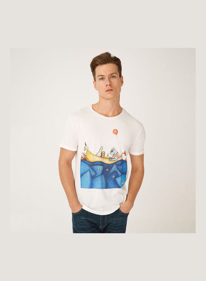 Biggdesign Stylish Round Neck T-Shirt White - Image 3